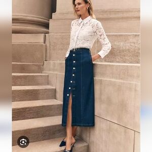 Ann Taylor Denim Boot Skirt in Classic Rinse